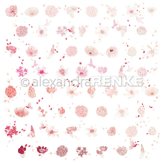 Designpapier 'Floraler Blütenrapport mittel' 200g/m²