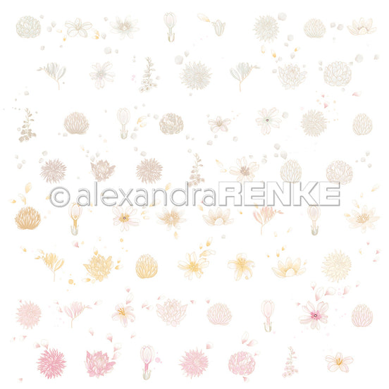 Designpapier 'Floraler Blütenrapport hell' 200g/m²