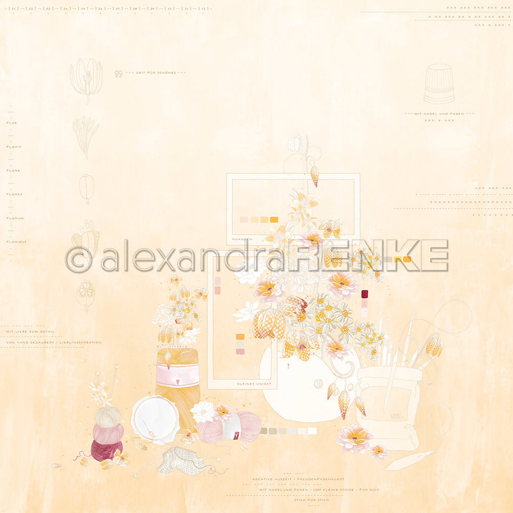 Designpapier 'Florale Wollkomposition Warmapricot' 200g/m²
