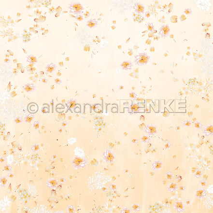 Designpapier 'Florale Blütenkomposition auf Warmapricot' 200g/m²