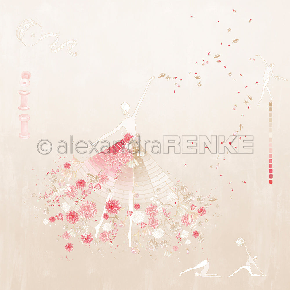 Designpapier 'Florale Näh Figurine Puderbeige' 200g/m²