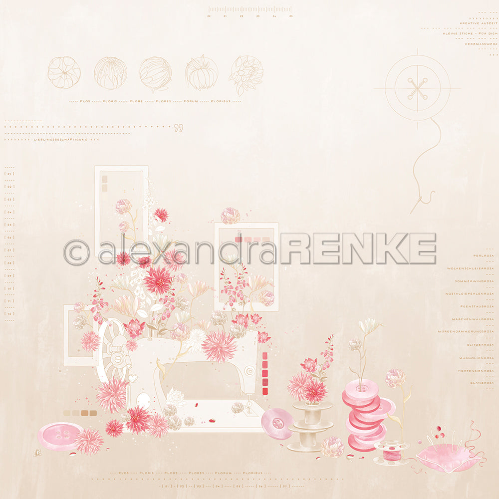 Designpapier 'Florale Nähmaschinenkomposition Puderbeige' 200g/m²