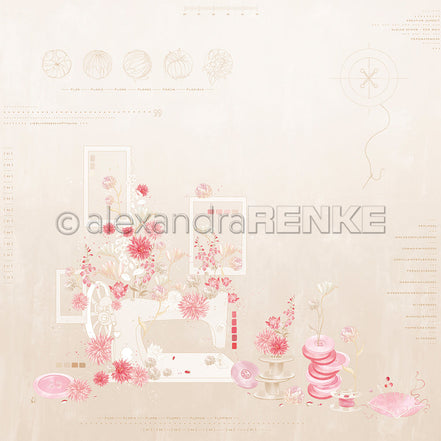 Designpapier 'Florale Nähmaschinenkomposition Puderbeige' 200g/m²