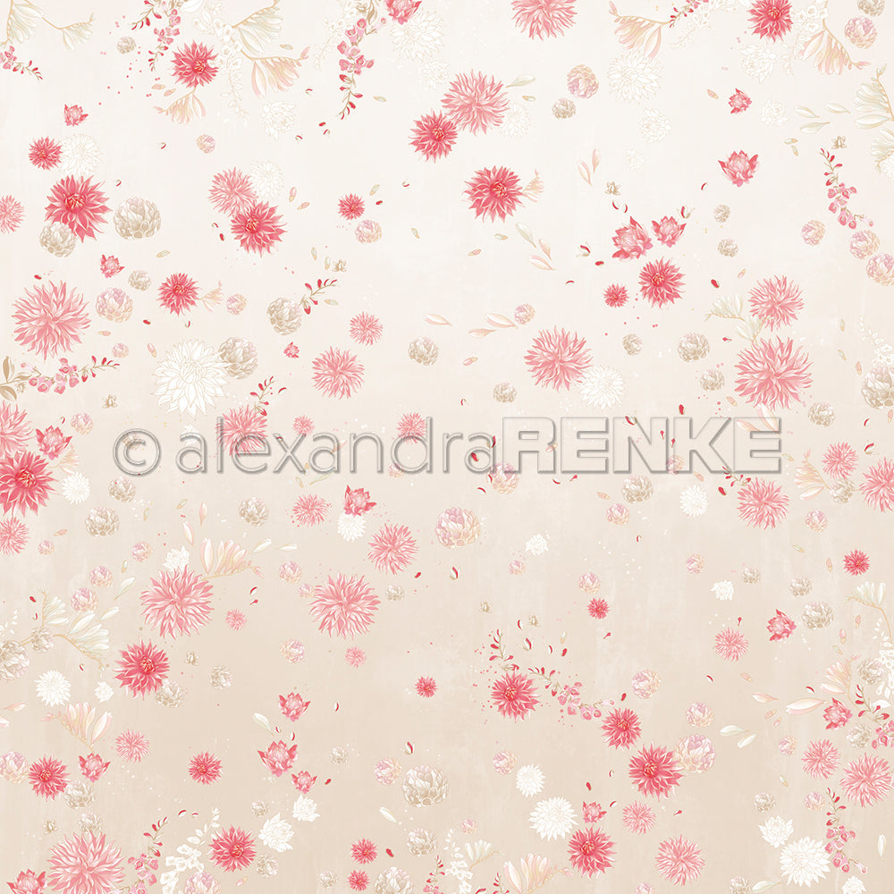 Designpapier 'Florale Blütenkomposition auf Puderbeige' 200g/m²