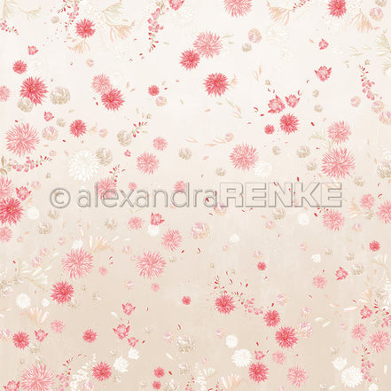 Designpapier 'Florale Blütenkomposition auf Puderbeige' 200g/m²