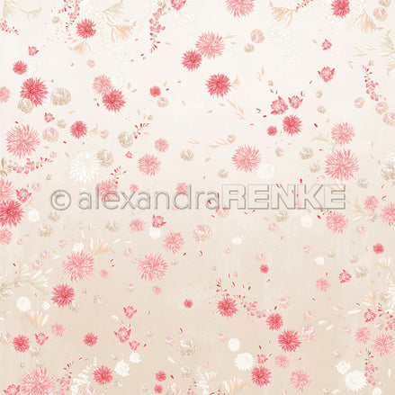 Designpapier 'Florale Blütenkomposition auf Puderbeige' 200g/m²
