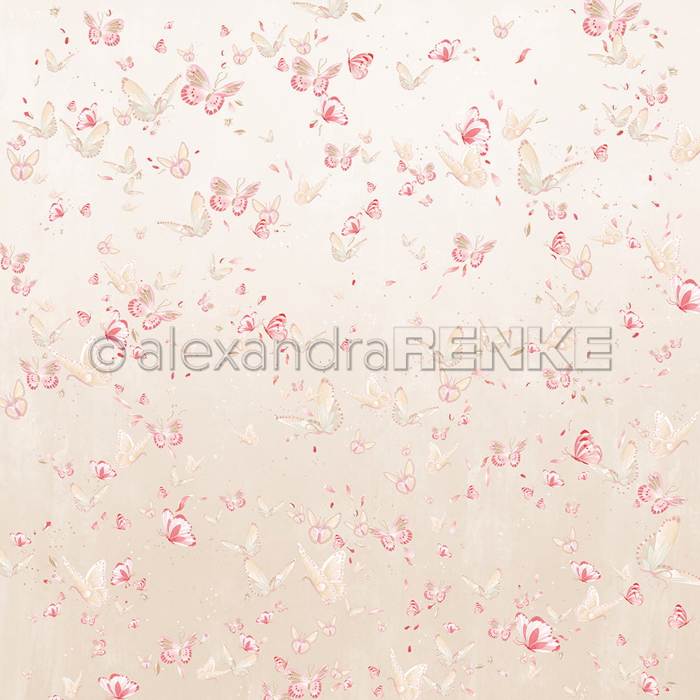 Designpapier 'Florale Schmetterlingskomposition auf Puderbeige' 200g/m²