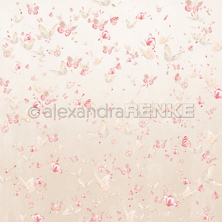 Designpapier 'Florale Schmetterlingskomposition auf Puderbeige' 200g/m²