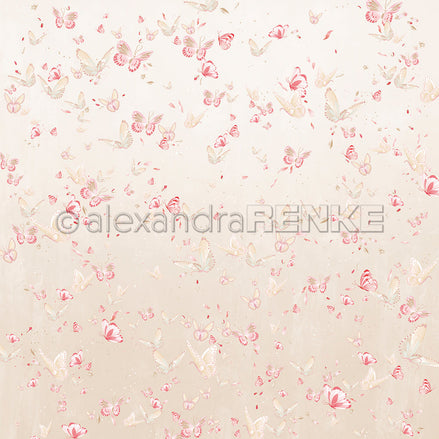 Designpapier 'Florale Schmetterlingskomposition auf Puderbeige' 200g/m²