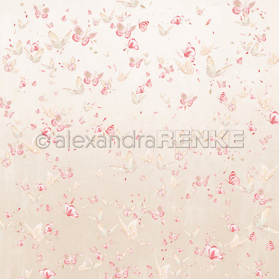 Designpapier 'Florale Schmetterlingskomposition auf Puderbeige' 200g/m²