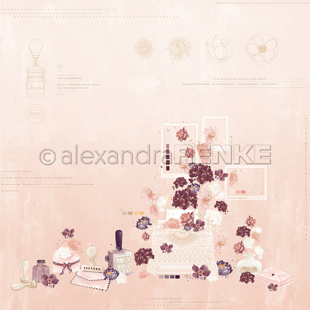 Designpapier 'Florale Schreibmaschinenkomposition Altrosa' 200g/m²