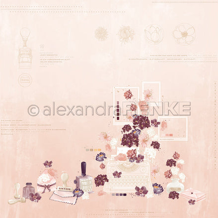 Designpapier 'Florale Schreibmaschinenkomposition Altrosa' 200g/m²