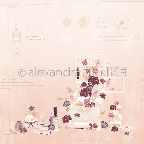 Designpapier 'Florale Schreibmaschinenkomposition Altrosa' 200g/m²