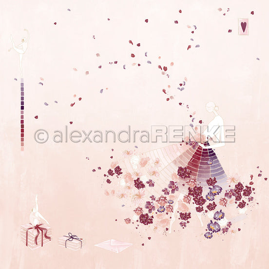 Designpapier 'Florale Brief Figurine Altrosa' 200g/m²