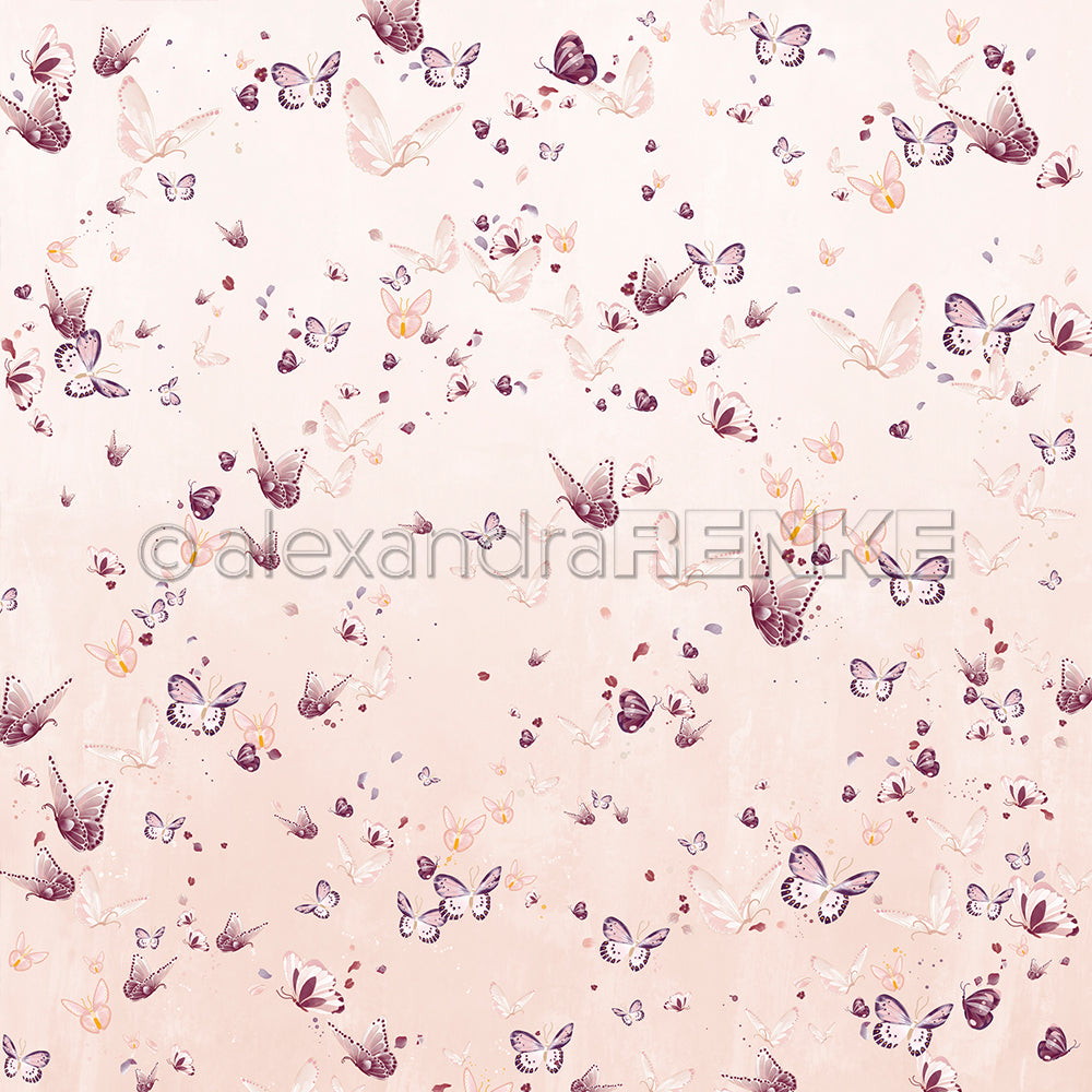 Designpapier 'Florale Schmetterlingskomposition auf Altrosa' 200g/m²