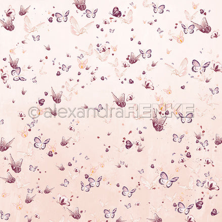Designpapier 'Florale Schmetterlingskomposition auf Altrosa' 200g/m²