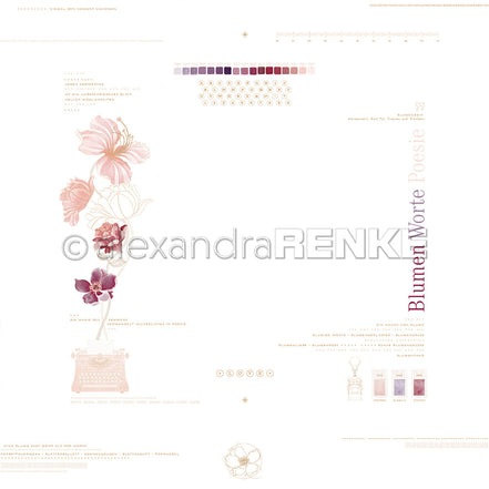 Designpapier 'Blumen Worte Poesie Layout' 200g/m²