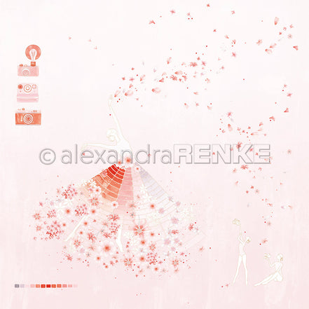 Designpapier 'Florale Foto Figurine Blassrosa' 200g/m²