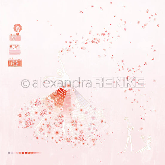 Designpapier 'Florale Foto Figurine Blassrosa' 200g/m²