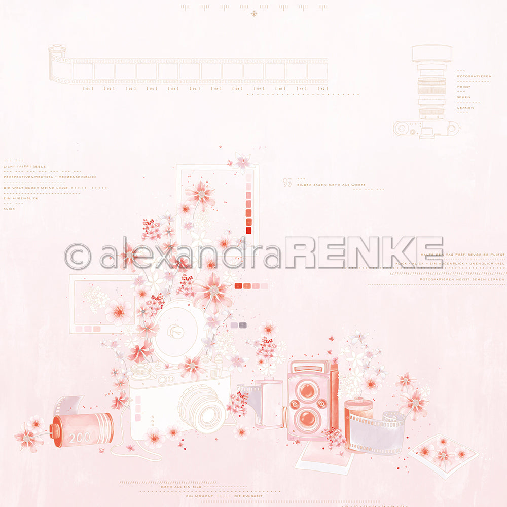 Designpapier 'Florale Fotokomposition Blassrosa' 200g/m²
