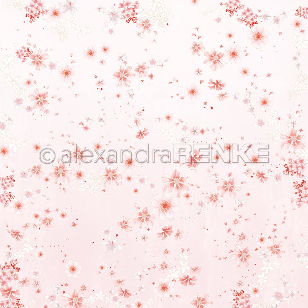 Designpapier 'Florale Blütenkomposition auf Blassrosa' 200g/m²