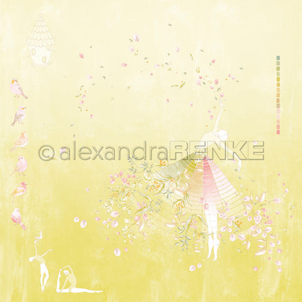 Designpapier 'Florale Garten Figurine Gelbgrün' 200g/m²