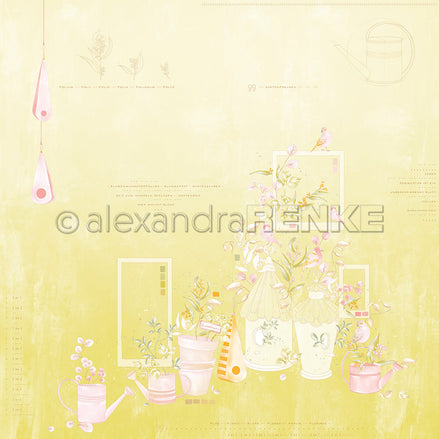 Designpapier 'Florale Gartenkomposition Gelbgrün' 200g/m²