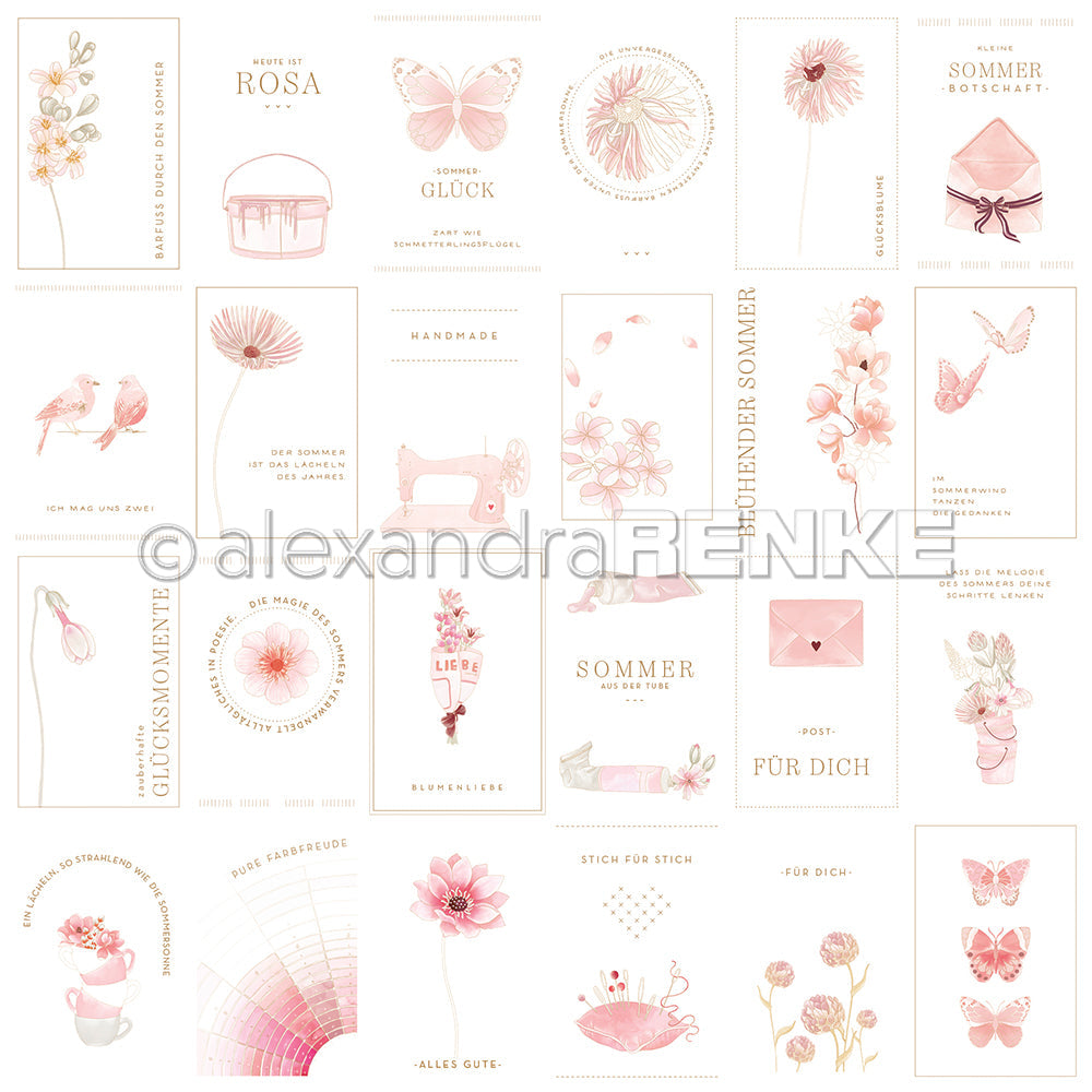 Designpapier 'Floraler Kärtchenbogen Rosa' 200g/m²