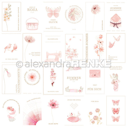 Designpapier 'Floraler Kärtchenbogen Rosa' 200g/m²