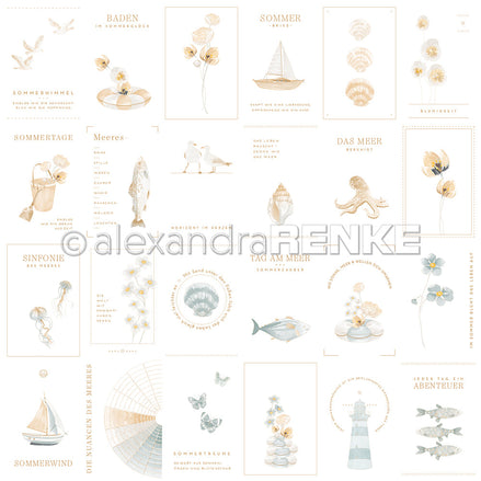 Designpapier 'Floraler Kärtchenbogen Blau Beige' 200g/m²