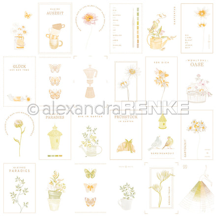 Designpapier 'Floraler Kärtchenbogen Gelbgrün' 200g/m²
