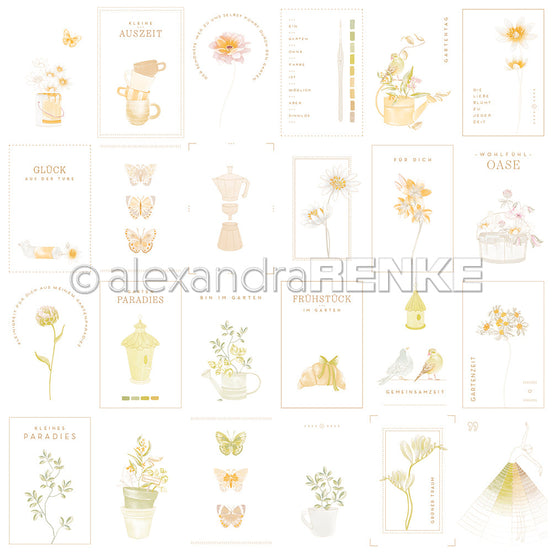 Designpapier 'Floraler Kärtchenbogen Gelbgrün' 200g/m²