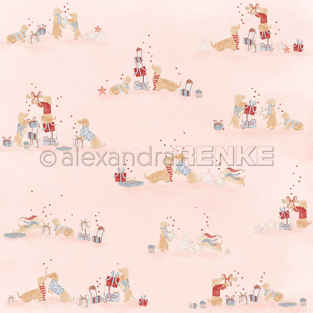 Design Paper 'Dackel mit Geschenken Rosa' A. RENKE