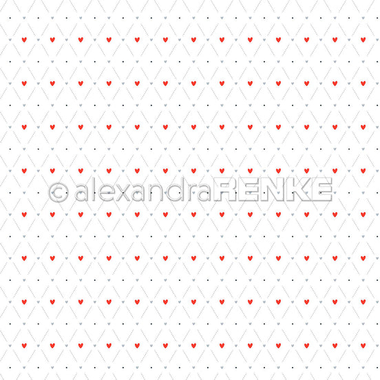 Design Paper Rautenmuster Denim mit roten Herzen' A. RENKE