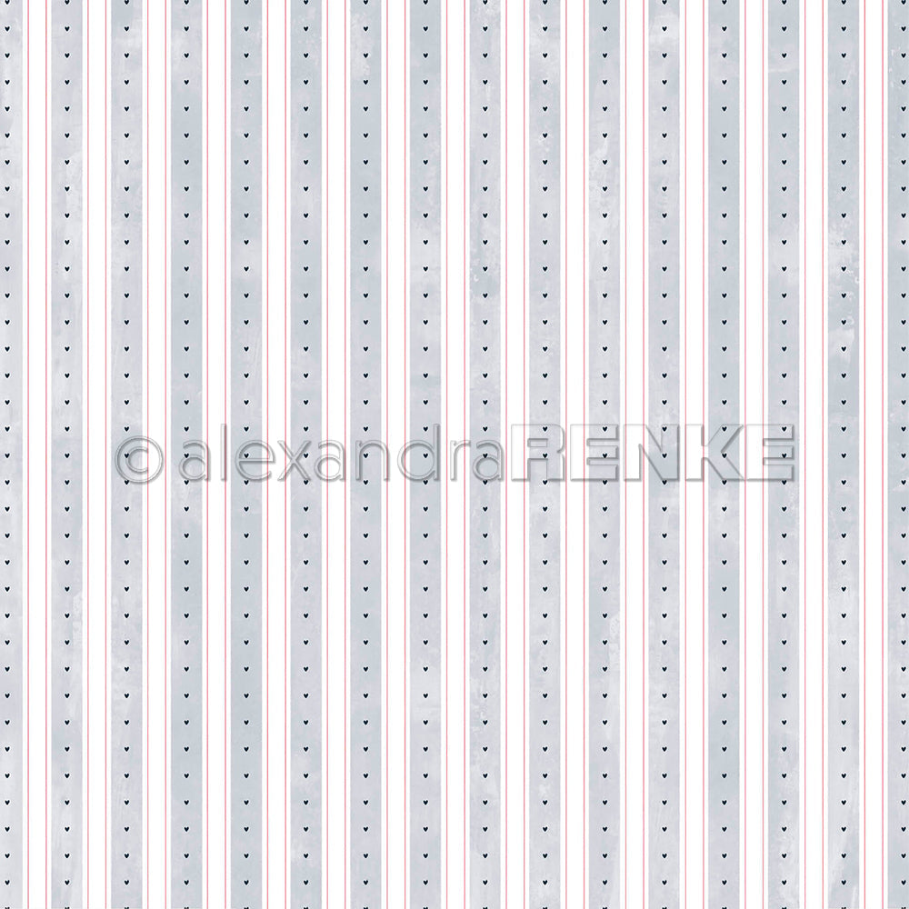 Design Paper 'Aquarell Streifen Denim Hell mit Herzchen' A. RENKE