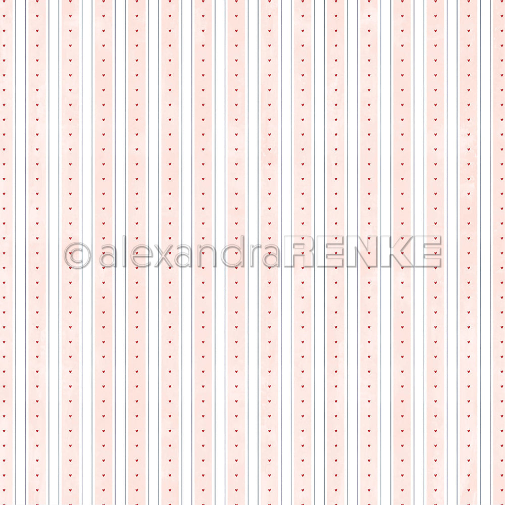 Design Paper 'Aquarell Streifen Rosa mit Herzchen' A. RENKE