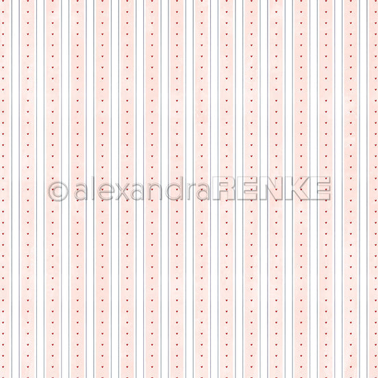 Design Paper 'Aquarell Streifen Rosa mit Herzchen' A. RENKE