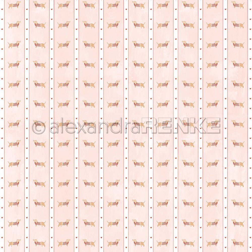 Design Paper 'Streifenmuster mit Dackeln Rosa' A. RENKE