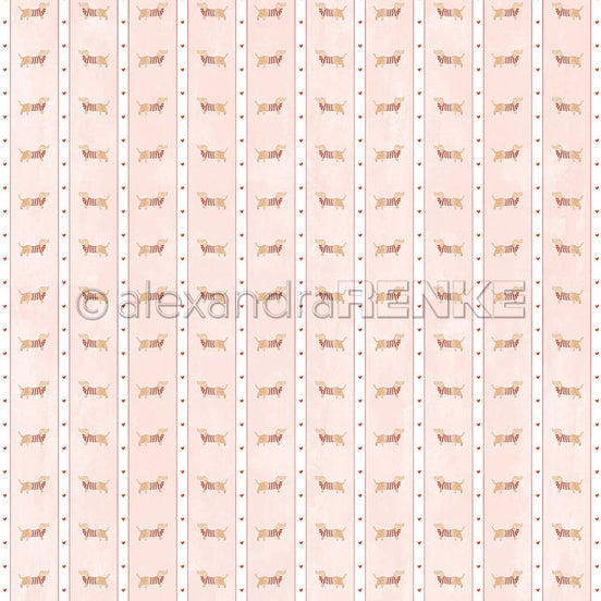 Design Paper 'Streifenmuster mit Dackeln Rosa' A. RENKE