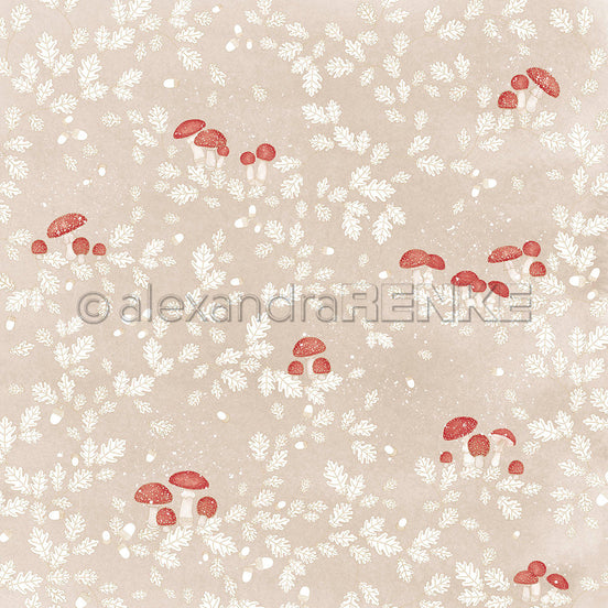 Design Paper 'Farbige Pilze zwischen Blattwerk auf Graubeige' A. RENKE