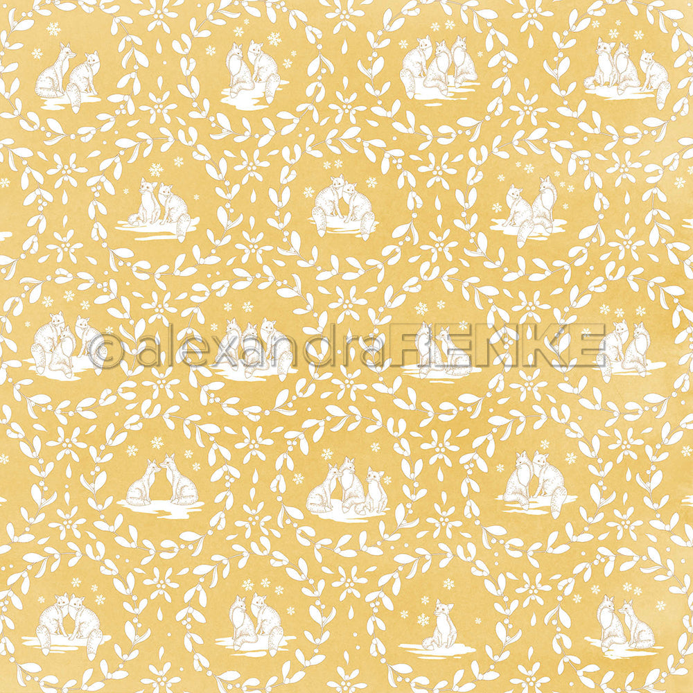 Design Paper 'Füchse Floral Ornamental auf Senfgelb' A. RENKE