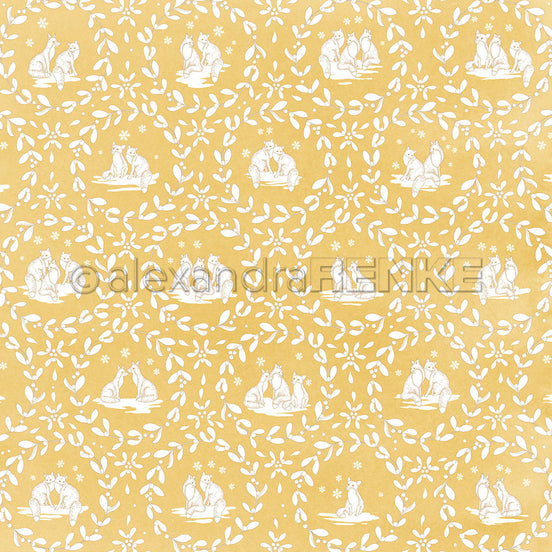 Design Paper 'Füchse Floral Ornamental auf Senfgelb' A. RENKE