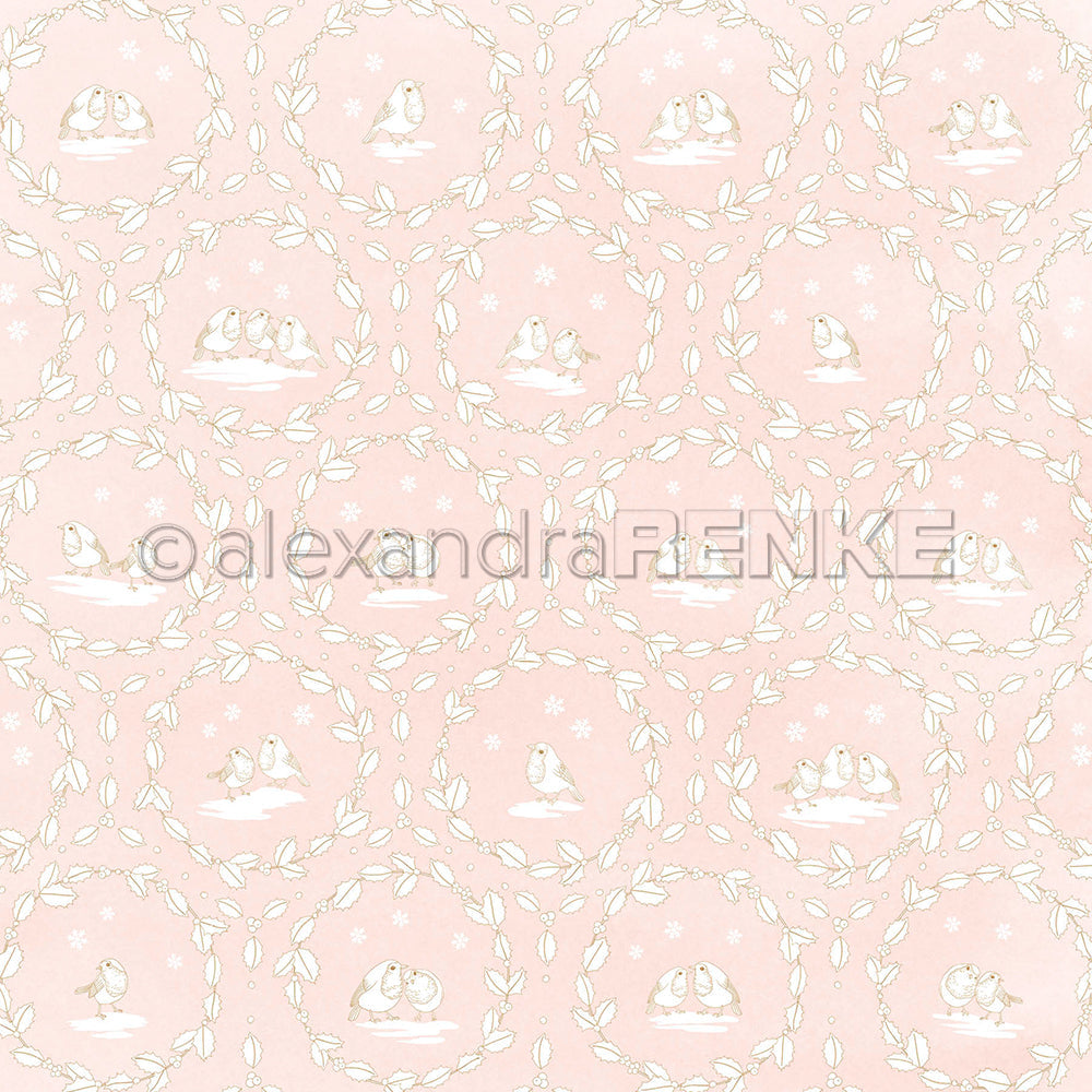 Design Paper 'Rotkehlchen Floral Ornamental auf Rosa' A. RENKE