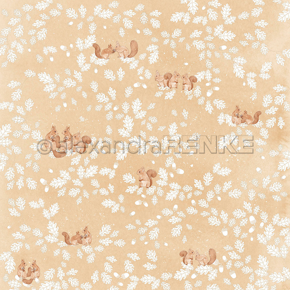 Design Paper 'Farbige Eichhörnchen zwischen Blattwerk auf Lieblingsbeige' A. RENKE