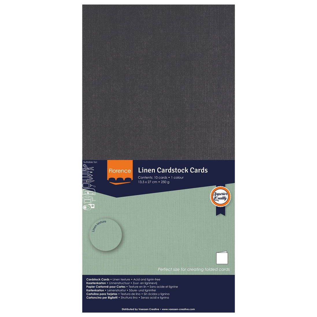 2823-096 BLACK - Foglio Cardstock Florence tramato LINO  27x13,5 cm