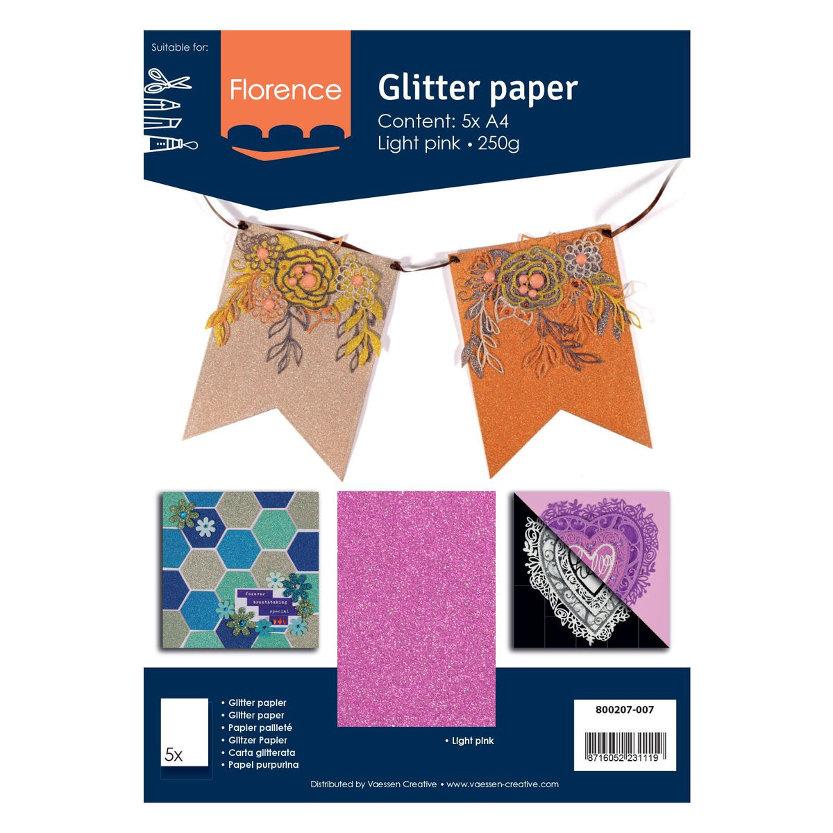 Glitter paper LIGHT PINK - 800207 007 - Florence