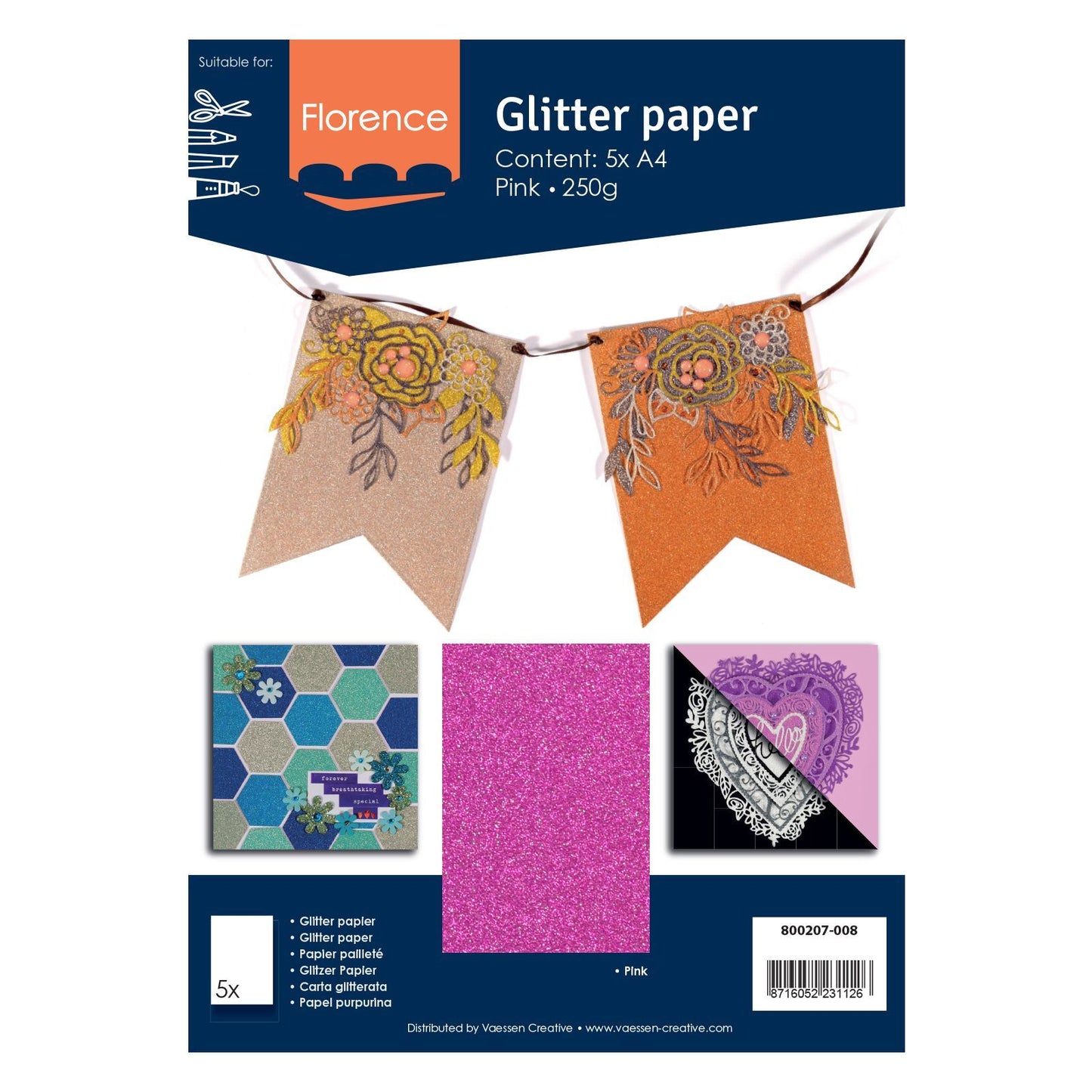 Carta glitterata PINK - 800207 008 - Florence