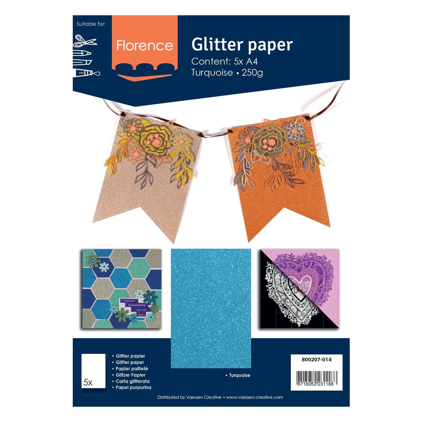 Foglio Carta glitterata TURQUOISE - 800207 014 - Florence