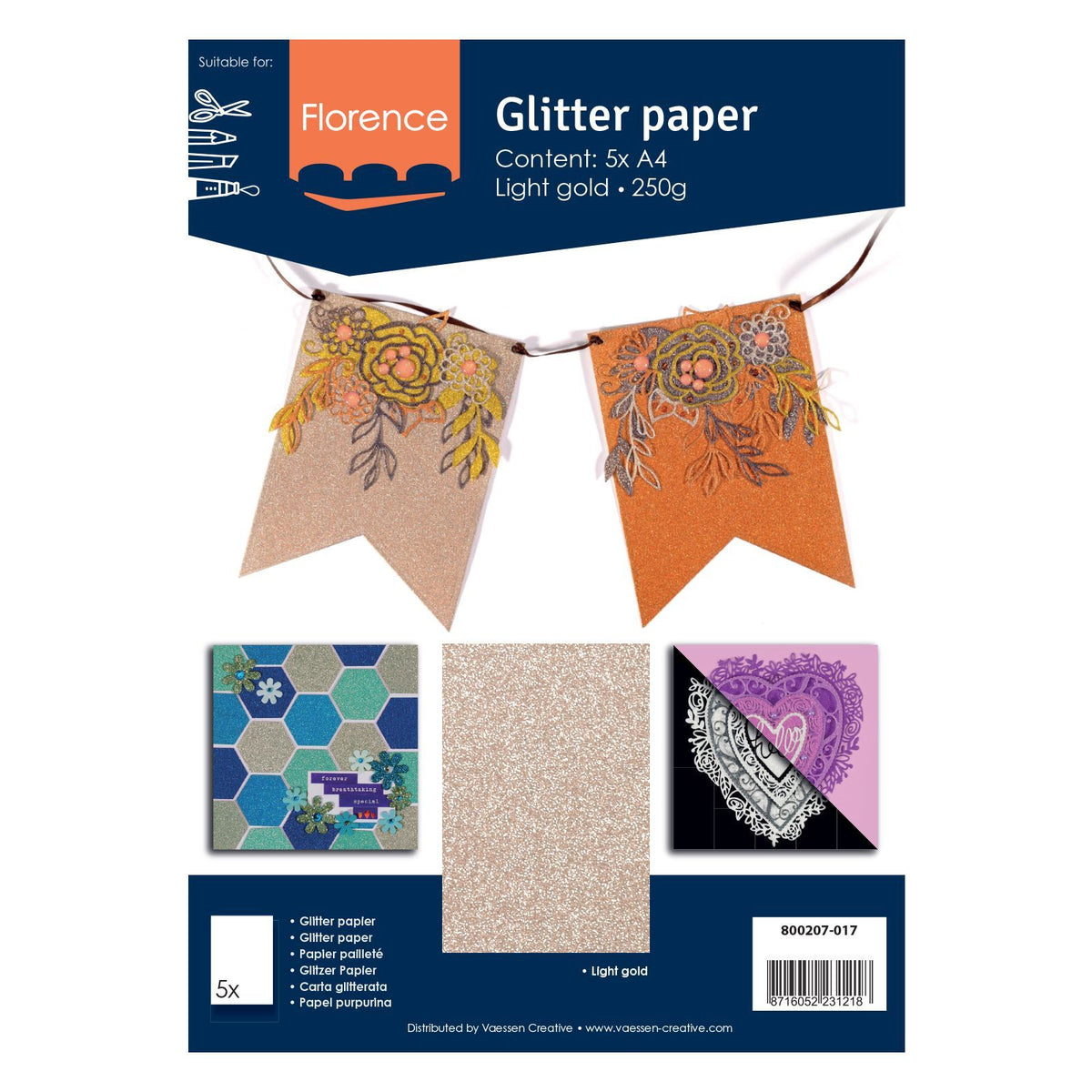 LIGHT GOLD glitter paper - 800207 017 - Florence