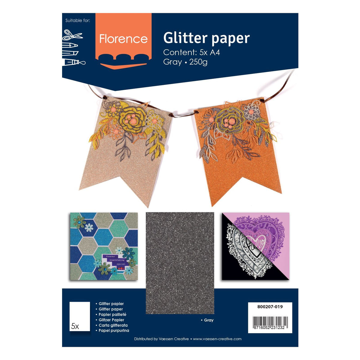 GRAY glitter paper - 800207 019 - Florence